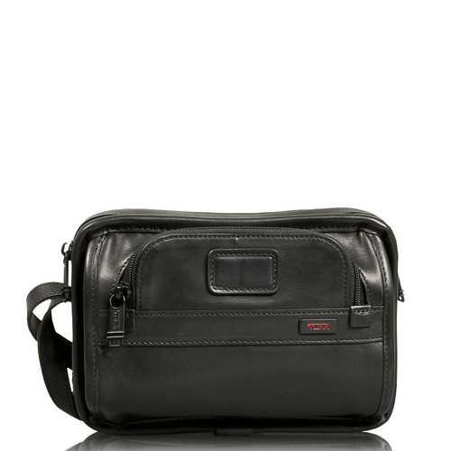 Tumi Alpha Leather Travel Polstas 2-vaks Leder Black