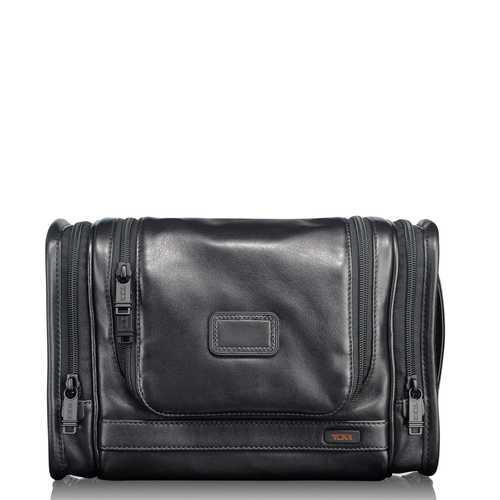 Tumi Alpha Leather Travel Toilettas hang Leder Zwart
